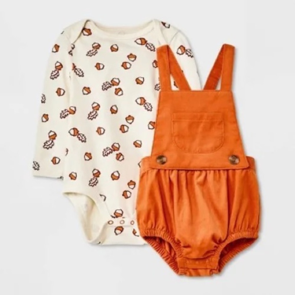 Baby Acorn Corduroy Bubble Bodysuit - Rust Brown